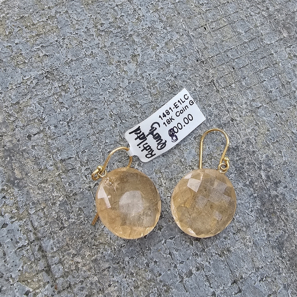 Elegant Rutilated Quartz And Solid 18k Yellow Gold Drop Earrings - Picture 8 of 12